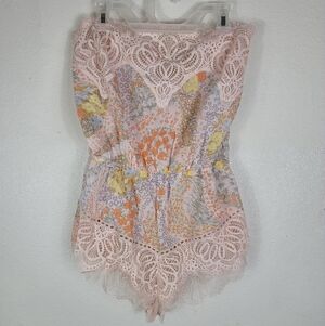 Victoria Secret Sexy Sleepwear One Piece Floral Lace Romper Strapless Sz Small